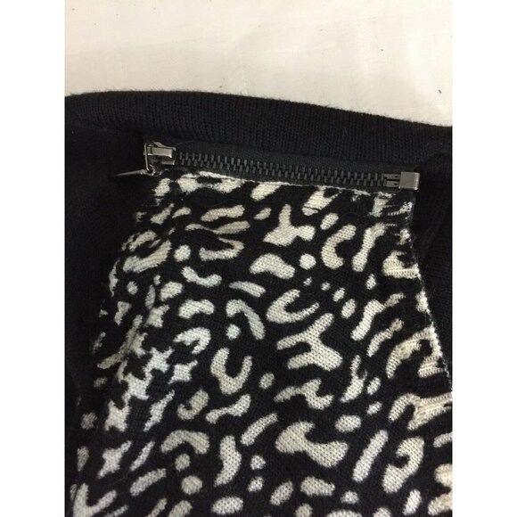 New Directions Sweater PM Drape Neck Black White Mixed Print Shoulder Zip Goth - Picture 6 of 12